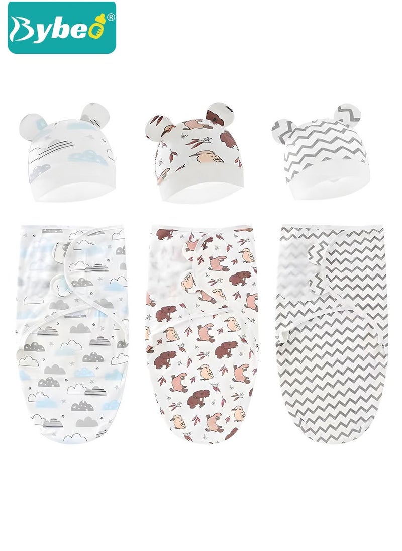 Bybeo - 6 PCS Baby Swaddle Blanket Wrap Cap Set Newborn Infant Sleep Sack With Caps 100% Breathable Cotton 0-6 Month - Image 1