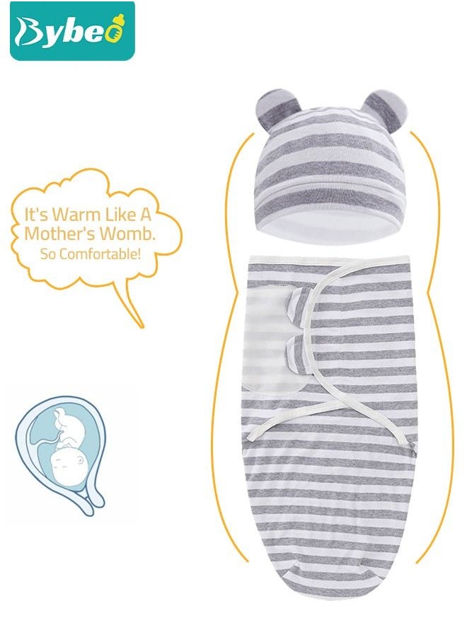Bybeo - 6 PCS Baby Swaddle Blanket Wrap Cap Set Newborn Infant Sleep Sack With Caps 100% Breathable Cotton 0-6 Month - Image 1