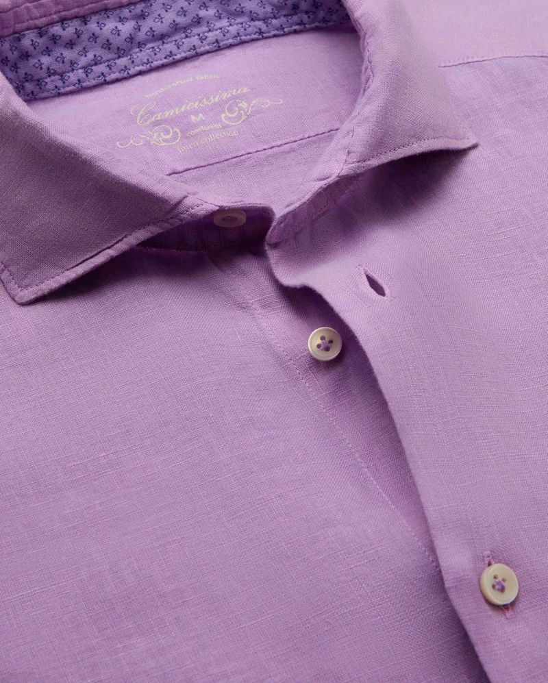 كاميتشسما Trendy Light Purple Linen Slim Comfort Shirt