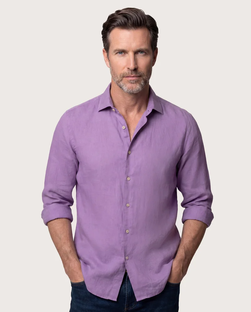 كاميتشسما Trendy Light Purple Linen Slim Comfort Shirt