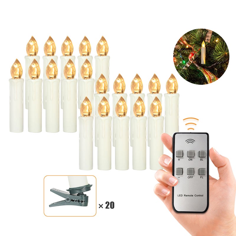 20 PCS Flameless Candles with Remote Control Realistic Warm White LED Candles Battery Powered Christmas Tree Flickering Taper Candle Lights with Clips for Wedding Party Decoration - Image 2