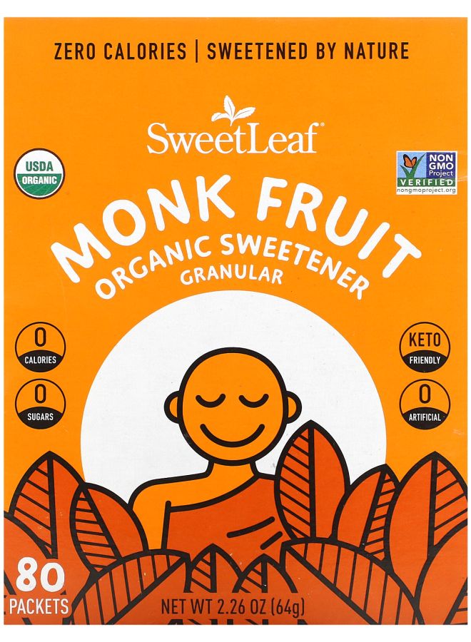 Wisdom natural SweetLeaf Monk Fruit Organic Sweetener Granular 80 Packets 2.26 oz (64 g) 