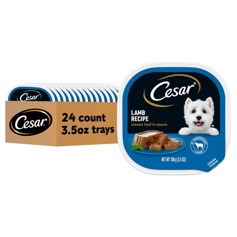 Cesar Classic Loaf in Sauce Adult Wet Dog Food Lamb Recipe, 3.5 oz Easy Peel Trays, 24 Count - Image 1