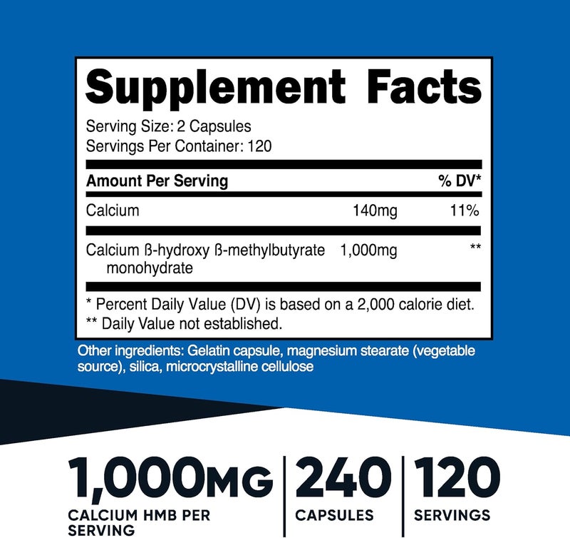 Nutricost HMB BetaHydroxy BetaMethylbutyrate 1000mg 240 Capsules  500mg Per Capsule 120 Servings  Gluten Free and NonGMO - Image 2