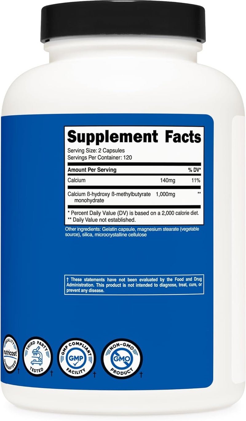 Nutricost HMB BetaHydroxy BetaMethylbutyrate 1000mg 240 Capsules  500mg Per Capsule 120 Servings  Gluten Free and NonGMO - Image 5