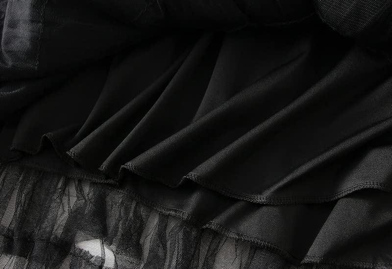 Gratoryna Womens Long Maxi Tulle Skirt A Line Ruffle Mesh High Waisted Tiered Layered Skirts Petticoat(Black-M) - Image 5