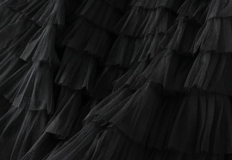 Gratoryna Womens Long Maxi Tulle Skirt A Line Ruffle Mesh High Waisted Tiered Layered Skirts Petticoat(Black-M) - Image 4