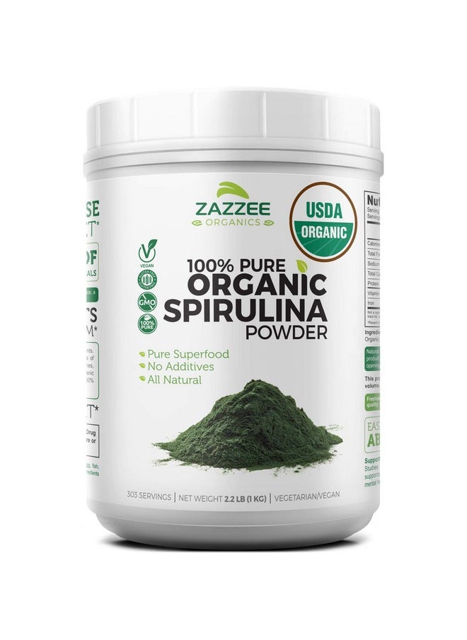 Zazzee - Usda Organic Spirulina Powder 2.2 Pounds (1 Kg) 303 Servings 100% Pure And Nonirradiated Vegan Allnatural And Nongmo Messfree Wide Mouth Container Fresh Smell And Neutral Taste - Image 1
