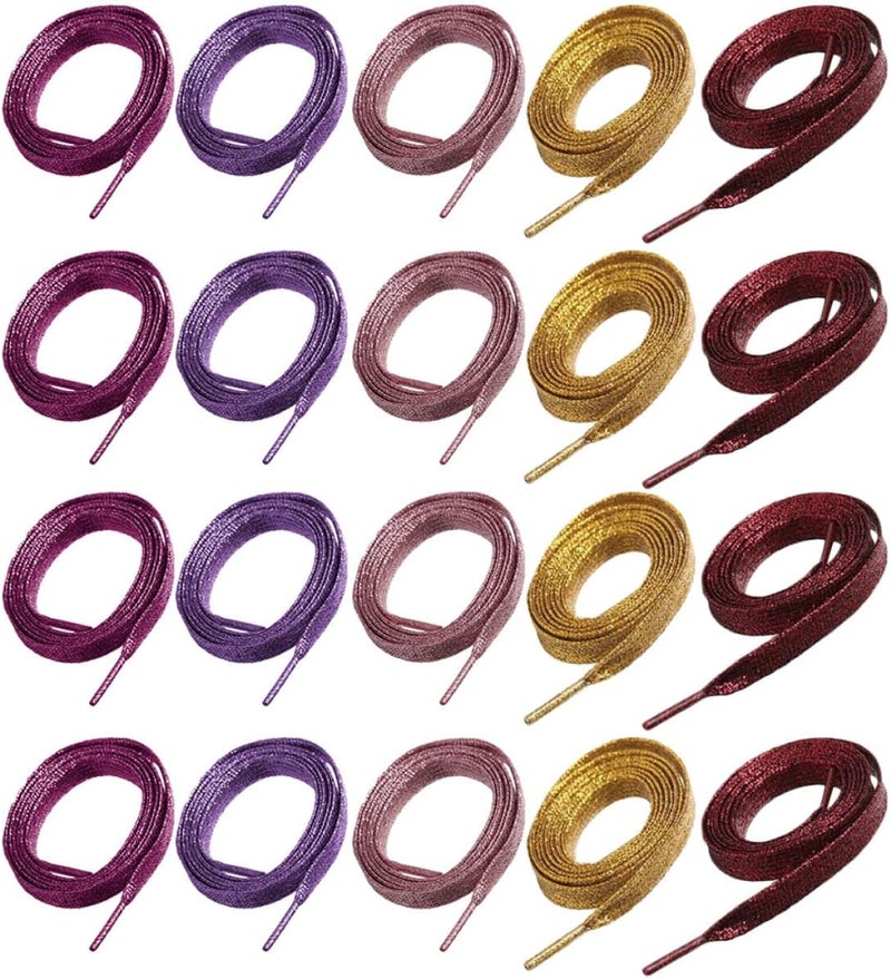 10 Pairs Glitter Decorative Shoe Laces Flat Colorful Shiny Shoelace Replacement for Sneakers and Athletic Shoes Set - Image 1