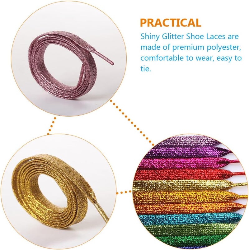 10 Pairs Glitter Decorative Shoe Laces Flat Colorful Shiny Shoelace Replacement for Sneakers and Athletic Shoes Set - Image 3