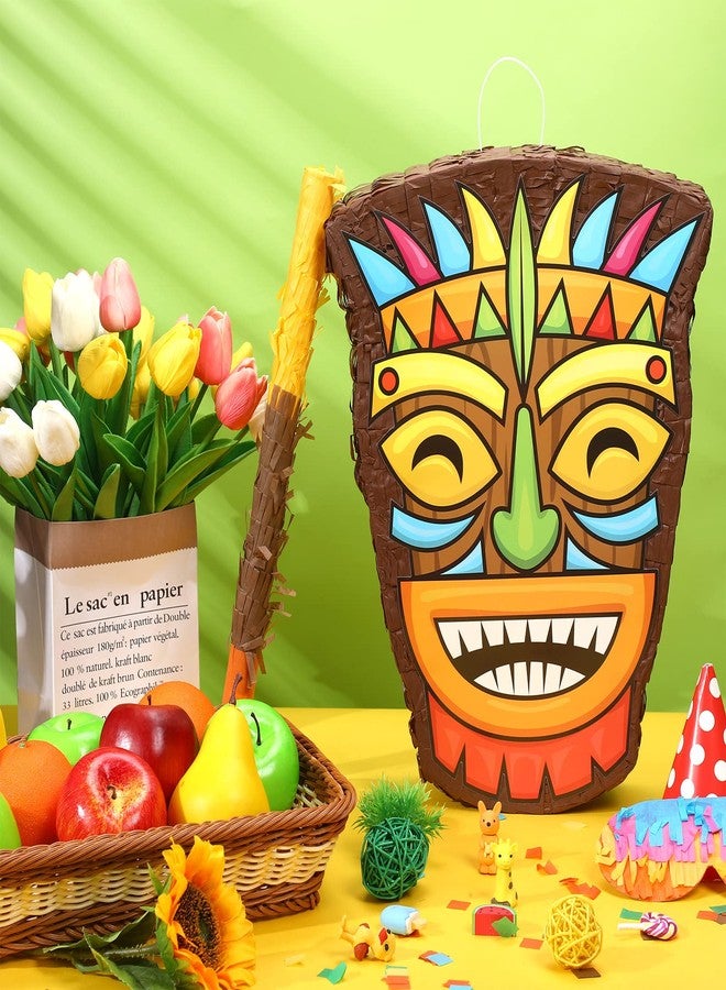 Threan Small Tiki Tropical Hawaii Piñata with Blindfold Bat Aloha Luau Piñata for Hawaiian Luau Themed Party Decoration Summer Birthday Party Supplies, 15.7 x 3.1 x 12.2 Inch - Image 4