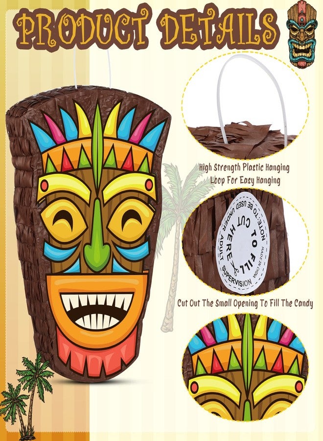 Threan Small Tiki Tropical Hawaii Piñata with Blindfold Bat Aloha Luau Piñata for Hawaiian Luau Themed Party Decoration Summer Birthday Party Supplies, 15.7 x 3.1 x 12.2 Inch - Image 3