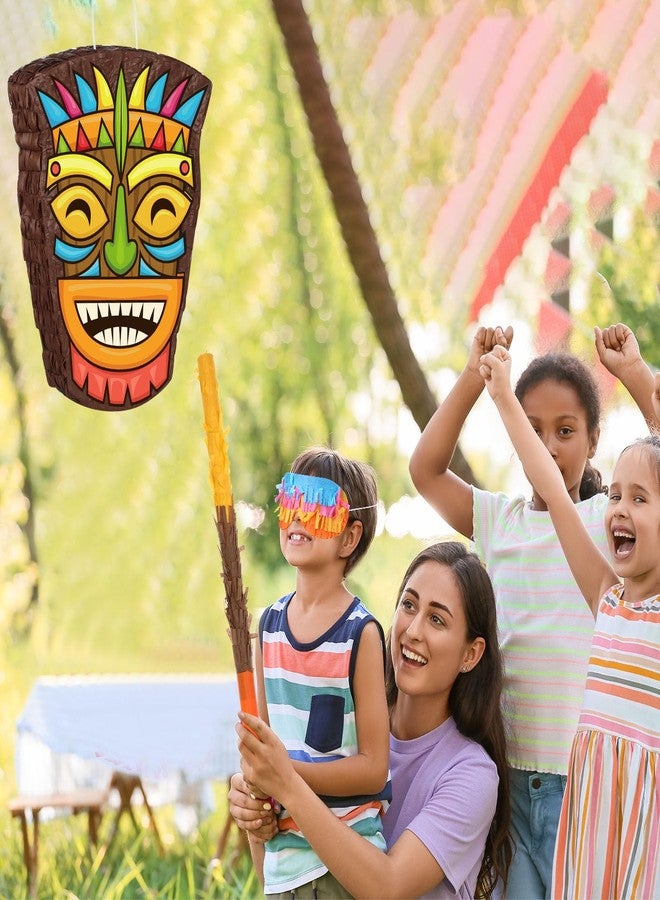 Threan Small Tiki Tropical Hawaii Piñata with Blindfold Bat Aloha Luau Piñata for Hawaiian Luau Themed Party Decoration Summer Birthday Party Supplies, 15.7 x 3.1 x 12.2 Inch - Image 5