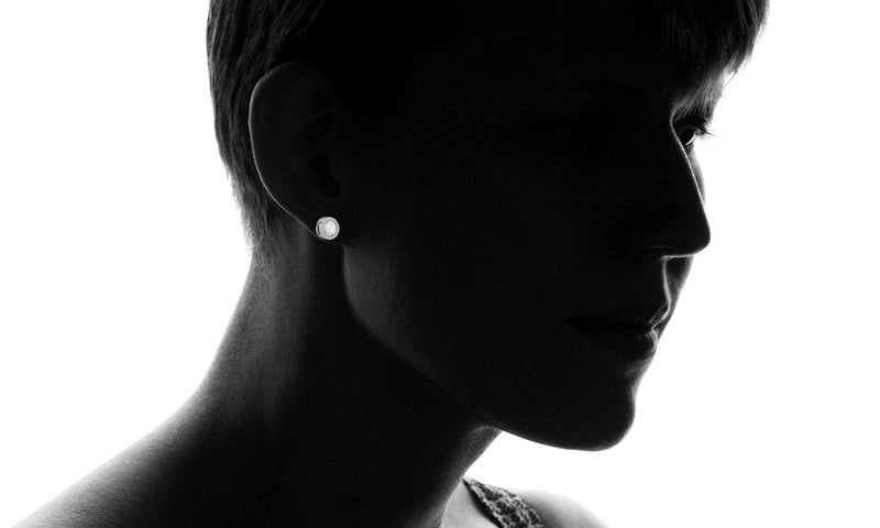 Barzel Created Opal Earrings for Women | Barzel 18K White Gold Plated Created Opal Stud Earrings Halo Cut (White Gold) - Image 3