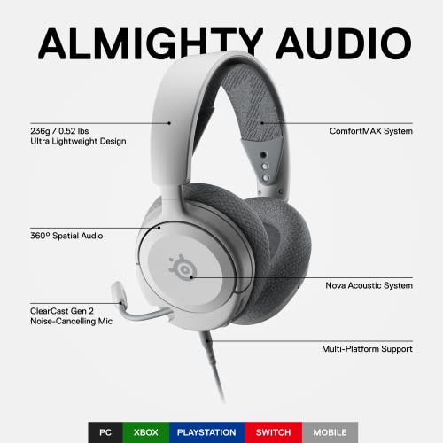 SteelSeries Arctis Nova 1 Multi-System Gaming Headset — Hi-Fi Drivers — 360° Spatial Audio — Comfort Design — Durable — Ultra Lightweight — Noise-Cancelling Mic — PC, PS5/PS4, Switch, Xbox - White - Image 2