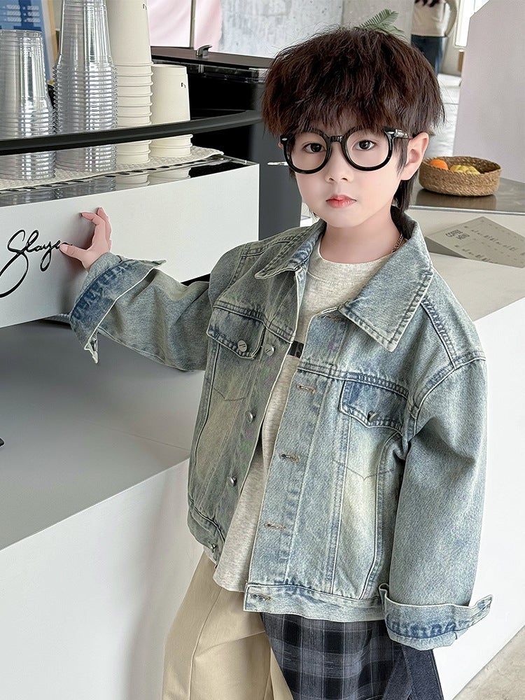 Boys' Outwears Spring Clothes Kidsren'S Spring & Fall Style Retro Clothes Boys Spring Fashionable Denim Clothes - Image 2