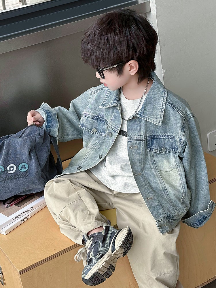 Boys' Outwears Spring Clothes Kidsren'S Spring & Fall Style Retro Clothes Boys Spring Fashionable Denim Clothes - Image 5