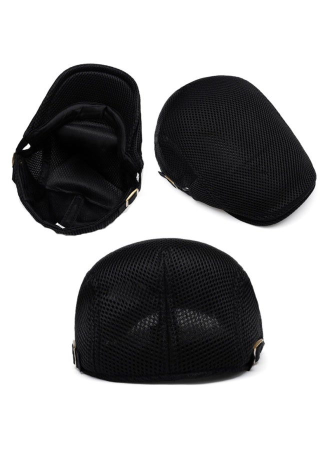 Mesh Newsboy Beret Cap Set, 2-Pack, Black & White, 100% Polyester, Breathable & Adjustable - Image 3