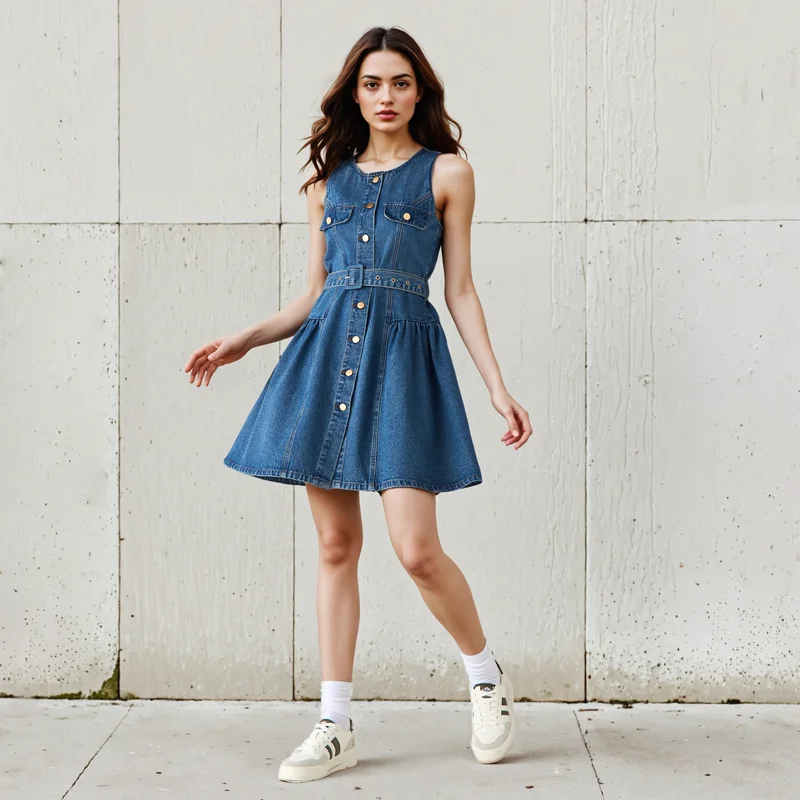 2Xtremz 2Xtremz Button Front Sleeveless Mini Denim Dress