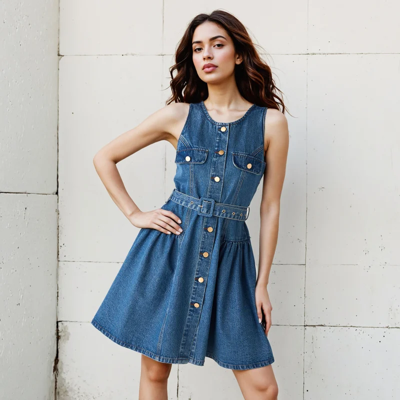 2Xtremz 2Xtremz Button Front Sleeveless Mini Denim Dress