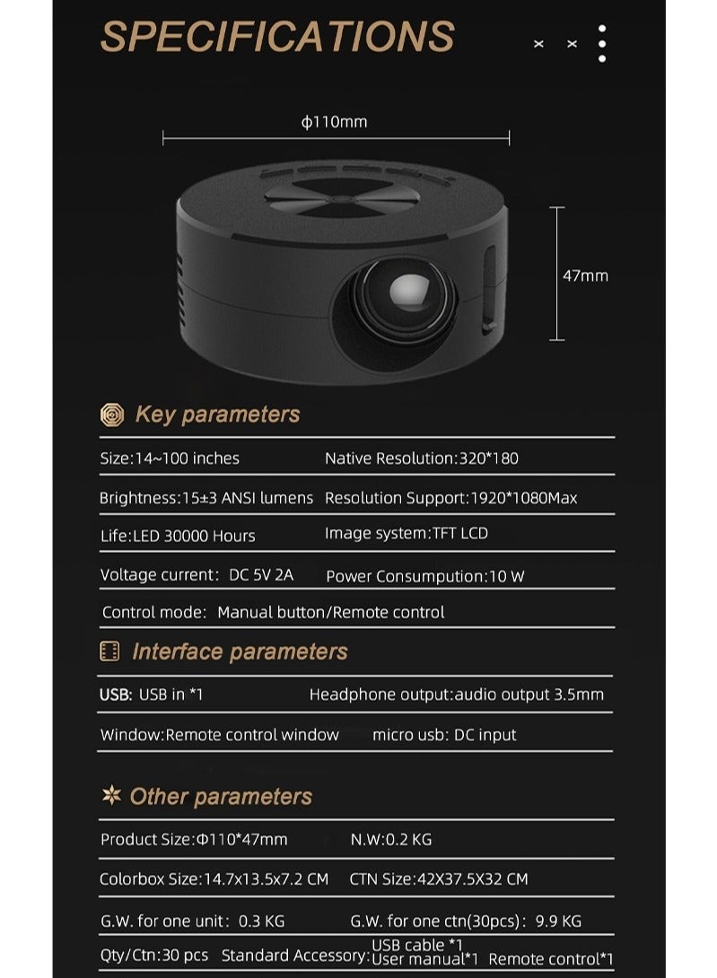 Mini LED Projector Support Mirroring Function 10W YT200 Black  - Image 3