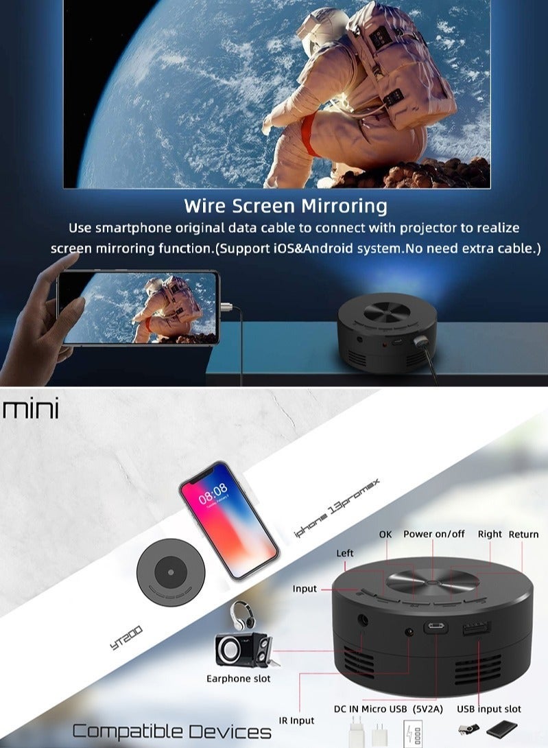 Mini LED Projector Support Mirroring Function 10W YT200 Black  - Image 4