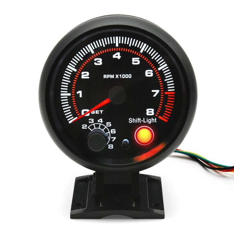 MH 375 inch 95mm Tachometer with Shift Light 8000 RPM Gauge 5Level Adjustable Brightness Backlight Tach for 12V AUTO