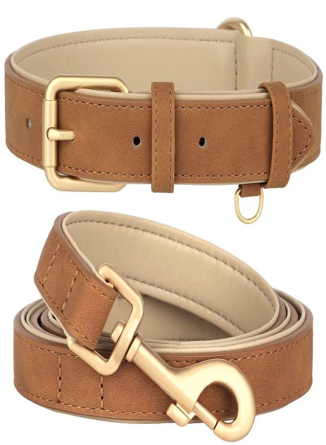 Beirui Soft Padded PU Leather Dog Collar and Leash Set, Durable Dog Leash and Collar Set with Metal Buckle, Breathable Pet Collars with 4FT Leash for Small Dogs（Brown, Neck 11-15" - Image 1