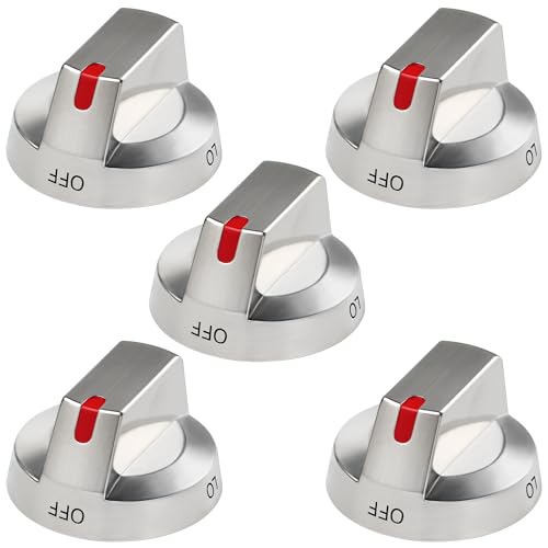 Funmit Upgraded DG64-00473A Stove Knobs for Samsung Oven Stainless Steel Gas Range Knobs Replacement NX58F5700WS NX58H5600SS NX58H5650WS NX58J7750SS, 5 Pack - Image 1