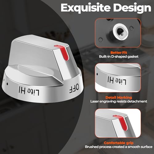 Funmit Upgraded DG64-00473A Stove Knobs for Samsung Oven Stainless Steel Gas Range Knobs Replacement NX58F5700WS NX58H5600SS NX58H5650WS NX58J7750SS, 5 Pack - Image 2