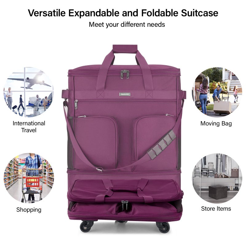 Hanke Expandable Large Suitcase 4 Wheels Lightweight Collapsible,Foldable Suitcases &Travel Bags Hand Luggage Extend 20/24/28 inch Suitcases Duffel Bag Without Telescopic Handle for Men & Women - Image 4