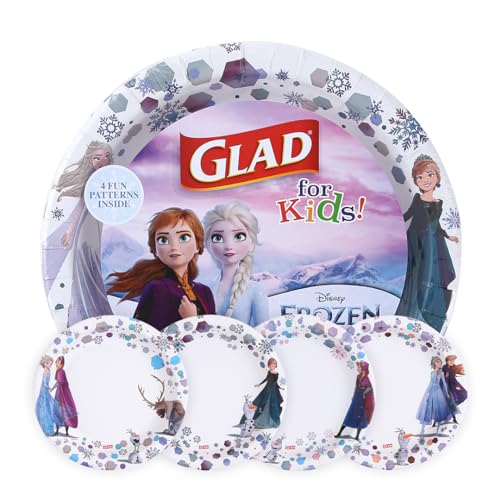 Glad for Kids Disney Frozen Disposable Paper Plates Anna and Elsa Heavy Duty SoakProof Microwavable KidFriendly Character Plates for Everyday Meals 85 inch 40 Count - Image 1
