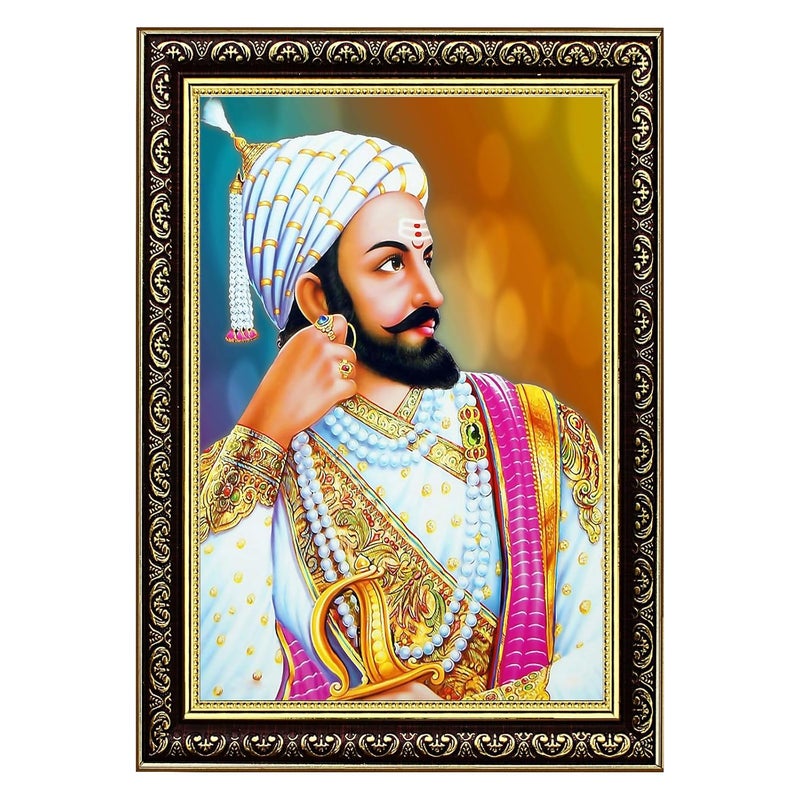 Indianara Colorful Chhatrapati Shivaji Maharaj Painting with Frame Home Decor for Living Room Pooja Room Bedroom Office Wall Size 11 x 14 Inch
