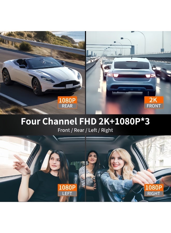 ET-LIFE 4 Channel Dash Cam - 2K+1080Px3 Front and Rear View Dash Camera for Car, Built-in G-Sensor, IR Night Vision, 24H Parking Mode, 64GB TF Card, Loop Recording, APP Control - Image 2