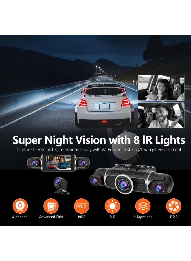ET-LIFE 4 Channel Dash Cam - 2K+1080Px3 Front and Rear View Dash Camera for Car, Built-in G-Sensor, IR Night Vision, 24H Parking Mode, 64GB TF Card, Loop Recording, APP Control - Image 5