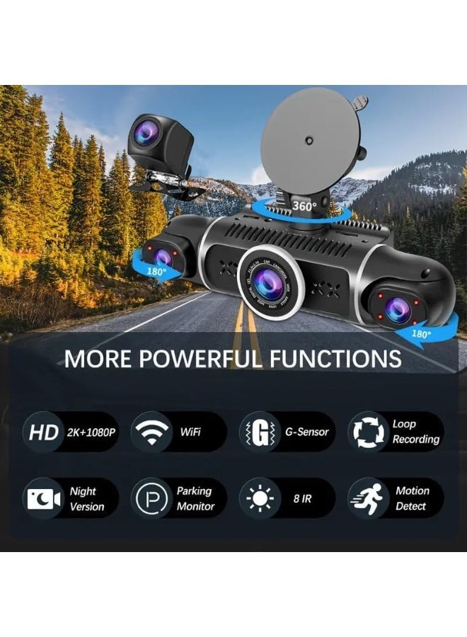 ET-LIFE 4 Channel Dash Cam - 2K+1080Px3 Front and Rear View Dash Camera for Car, Built-in G-Sensor, IR Night Vision, 24H Parking Mode, 64GB TF Card, Loop Recording, APP Control - Image 4