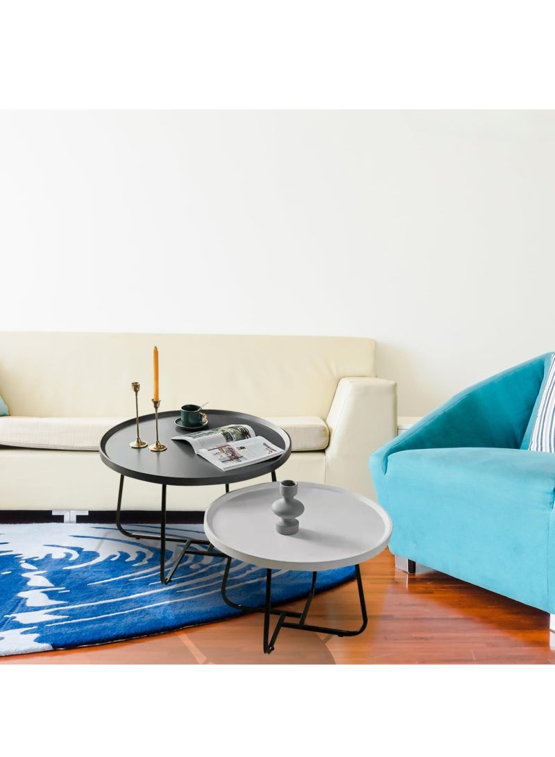 XiuWoo Coffee Table Set of 2, Wood Round End Table Side Tables, Nesting Table Modern Side Table,Medium Density Fiberboard and Metal Frame,Sturdy and Easy Assemblyfor Living Room Bedroom Office Balcony Yard,Black+White 50CM+70CM  - Image 2