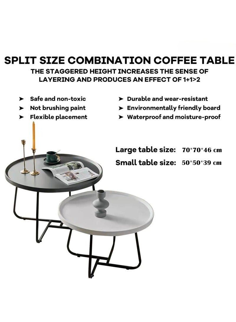 XiuWoo Coffee Table Set of 2, Wood Round End Table Side Tables, Nesting Table Modern Side Table,Medium Density Fiberboard and Metal Frame,Sturdy and Easy Assemblyfor Living Room Bedroom Office Balcony Yard,Black+White 50CM+70CM  - Image 3
