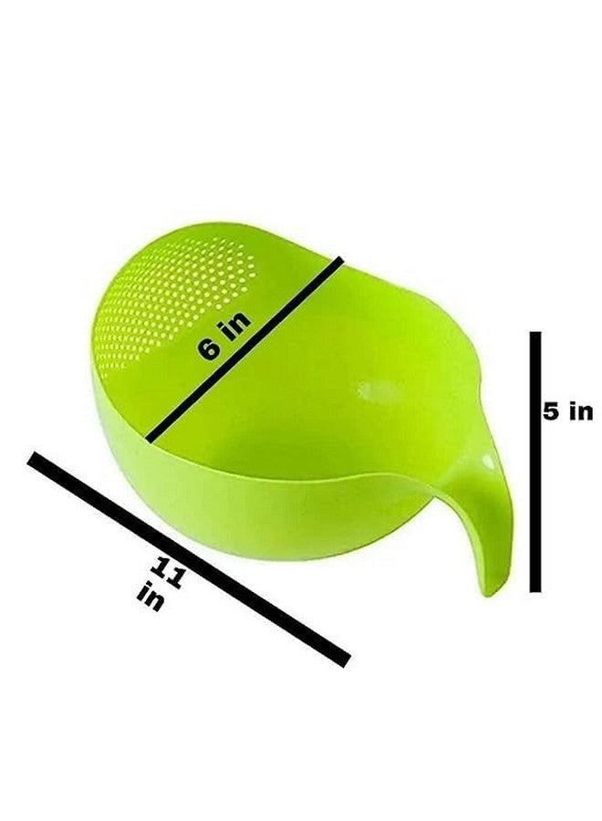 BigPlayer Multi-Use Strainer/Washer Bowl - Ideal for Rice, Vegetables & Fruits - Convenient and Durable Kitchen Tool - Multicolor, Plastic, 11L x 10W x 11H Centimeters, Green - Image 2
