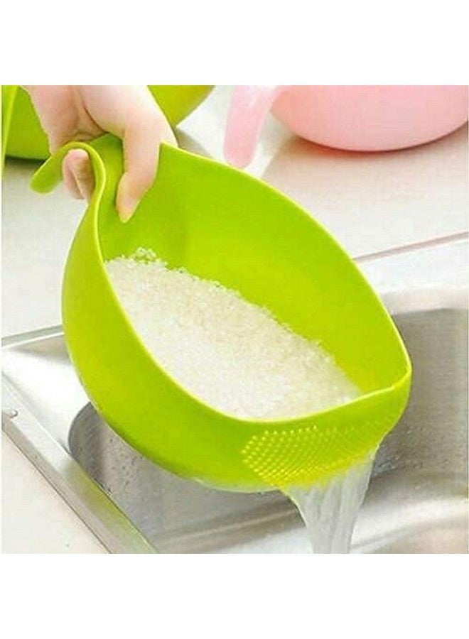 BigPlayer Multi-Use Strainer/Washer Bowl - Ideal for Rice, Vegetables & Fruits - Convenient and Durable Kitchen Tool - Multicolor, Plastic, 11L x 10W x 11H Centimeters, Green - Image 1