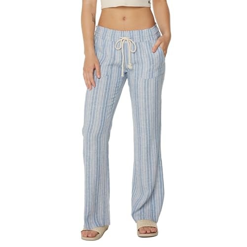 Roxy Womens Oceanside Pant, Linen, Pockets Comfortable Breathable Summer Beach Cover Up Elastic Drawstring Waist, Riviera, Large - Image 1