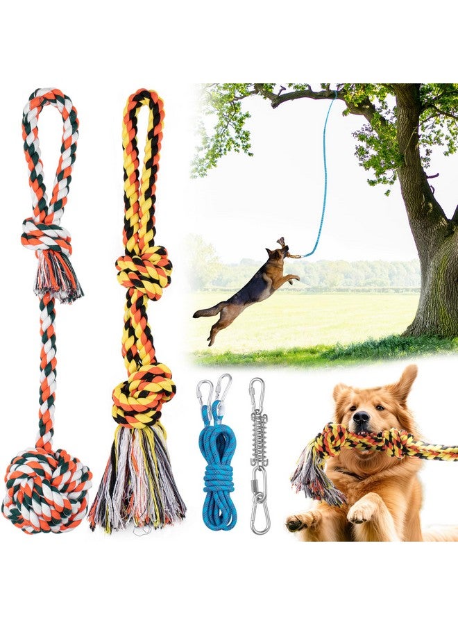 يس فور كواليتي لعبة حبل معلق للكلاب في الهواء الطلق، لعبة حبل شد الأشجار التفاعلية باللون الأزرق مع مجموعة زنبرك معدني و2 لعبة حبل، معدات تمرين شديدة التحمل للكلاب المتوسطة والكبيرة، ألعاب شد الحبل للكلاب - Image 1