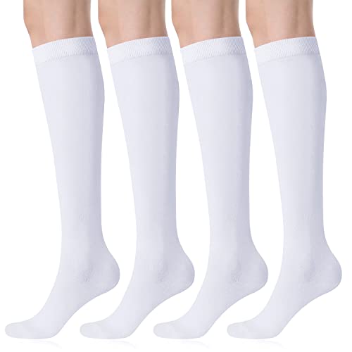 FITRELL 4 Pack Women's Knee High Socks Outdoor Sports Athletic Socks Casual Tube, White - Image 1