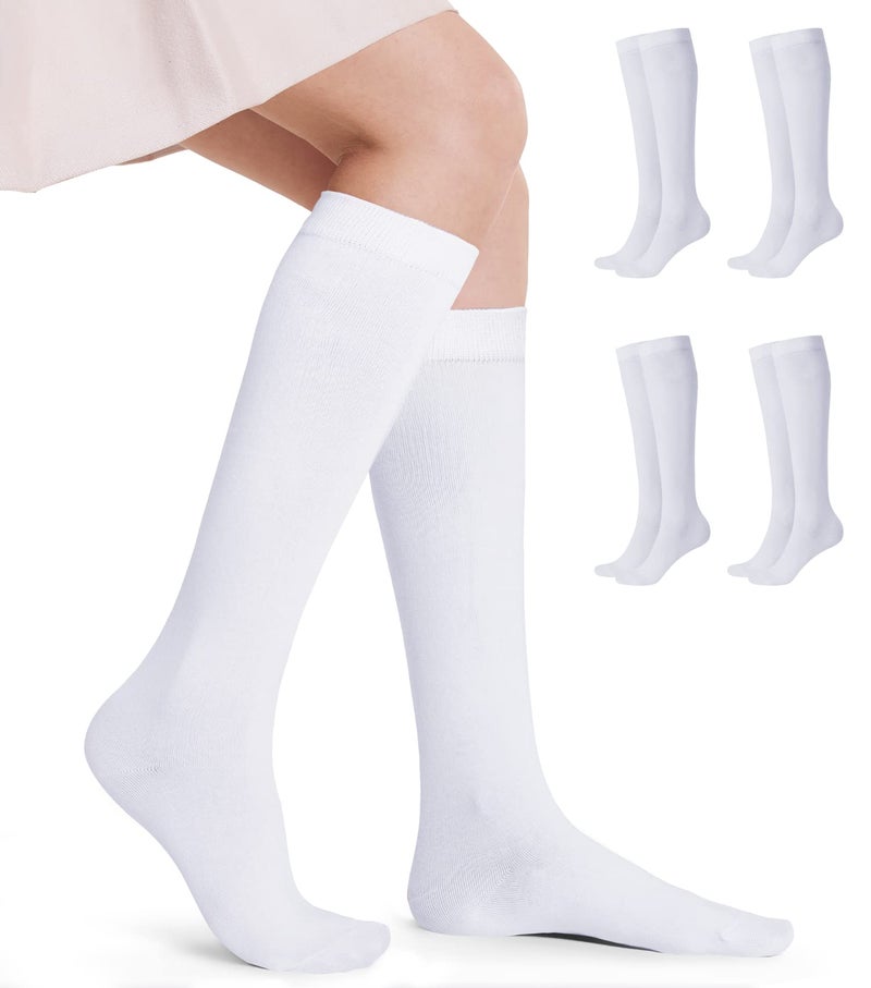 FITRELL 4 Pack Women's Knee High Socks Outdoor Sports Athletic Socks Casual Tube, White - Image 3
