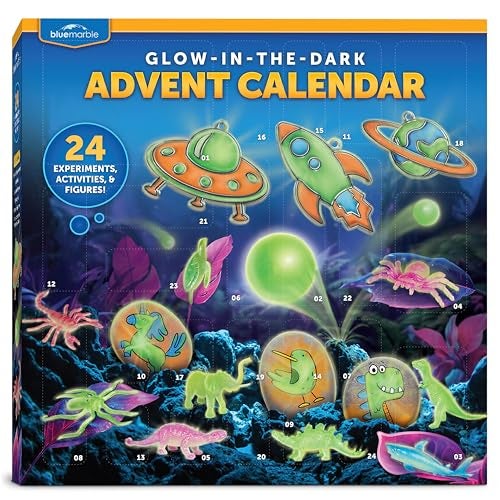 Blue Marble 2026 Glow In The Dark Advent Calendar Countdown Calendar with 24 Science Activities Experiments Animal Figures Fun Educational Kids Advent Calendar - Image 1
