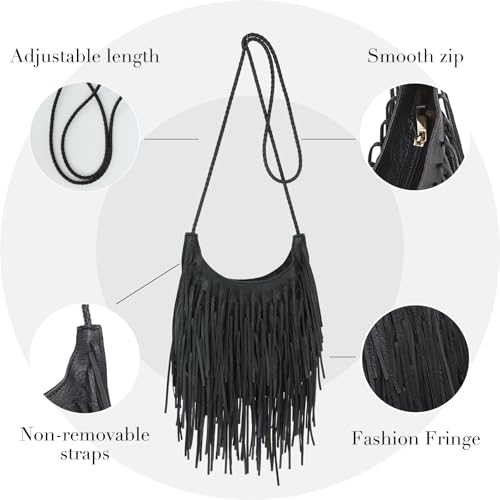 Fecialy Vintage Fringe Hobo Bags for Women Vegan Leather Tassel Crossbody Bag Western Hippie Shoulder Bag - Image 3