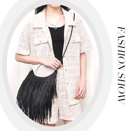 Fecialy Vintage Fringe Hobo Bags for Women Vegan Leather Tassel Crossbody Bag Western Hippie Shoulder Bag - Image 5