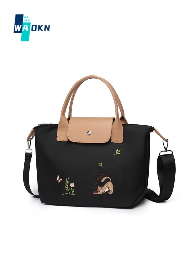 WAOKN - Women's Fashionable and Casual Shoulder Bag, Ladies Simple and Practical Nylon Handbags Tote Bags Clutch Bag, Soft Adjustable Shoulder Strap Crossbody Bags Sling Bag Side Bag Carry Bag(Black) - Image 1