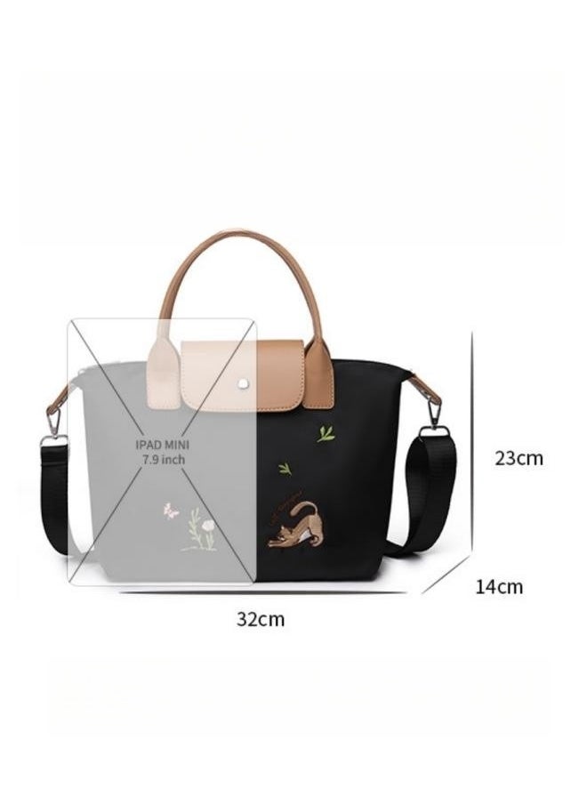 WAOKN - Women's Fashionable and Casual Shoulder Bag, Ladies Simple and Practical Nylon Handbags Tote Bags Clutch Bag, Soft Adjustable Shoulder Strap Crossbody Bags Sling Bag Side Bag Carry Bag(Black) - Image 1