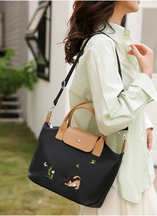 WAOKN - Women's Fashionable and Casual Shoulder Bag, Ladies Simple and Practical Nylon Handbags Tote Bags Clutch Bag, Soft Adjustable Shoulder Strap Crossbody Bags Sling Bag Side Bag Carry Bag(Black) - Image 1